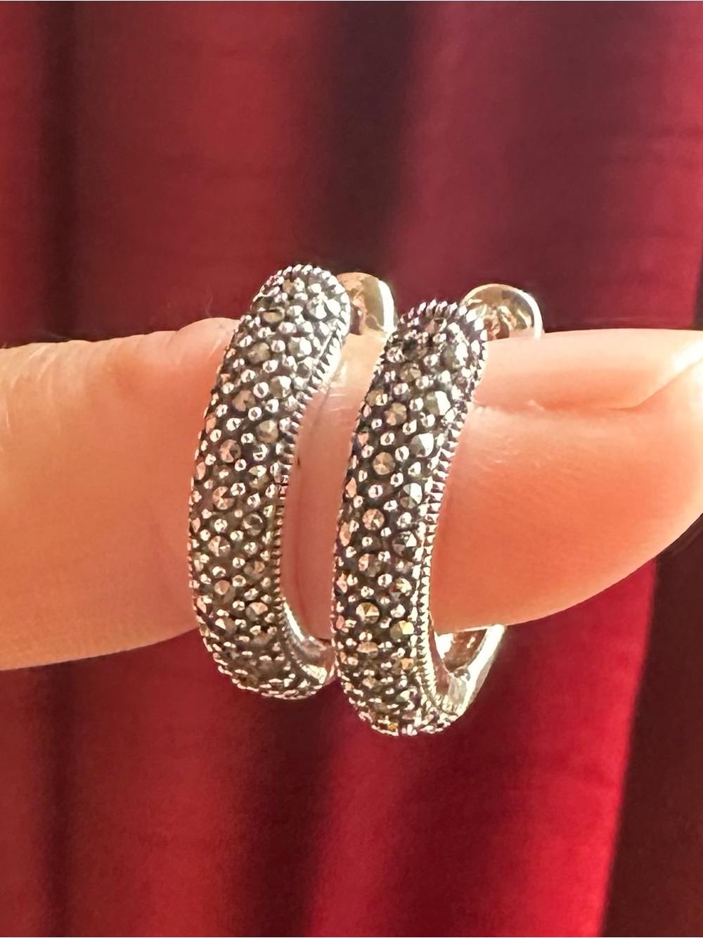 Sterling Silver Marcasite Hoop Earrings - Women Jewelry